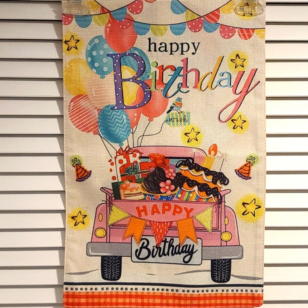 HAPPY BIRTHDAY flag welcome sign yard, garden sign flag NWT